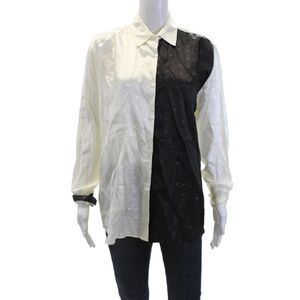 Kimberly Taylor Womens Polka Dot Long Sleeve Button Up Blouse Top White Size S